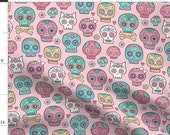 Sugar Skulls Fabric - Sugar Skulls On Pink By Caja Design - Sugar Skulls Candy Dead Of The Dead Cotton Fabric By The Yard With Spoonflower