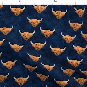 Highland Cow Fabric - Highland Cattle By Littlearrowdesign - Brown Orange Navy Farm Animal Rustic Cotton Fabric By The Yard With Spoonflower