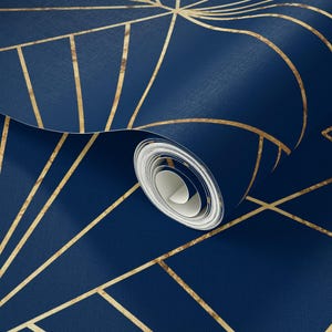 Blue Removable Peel and Stick Wallpaper - Geometric Pattern Art Deco ...