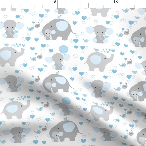 Elephant Nursery Fabric - Blue Elephant Baby Boy Nursery By Decamp Studios - Blue White Infant Cotton Fabric By The Yard With Spoonflower