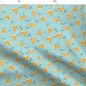 Memphis Pizza Fabric - Memphis Pizza Party By Tangerine-Tane - Retro 80s Celebration Pizza Food Cotton Fabric By The Yard With Spoonflower