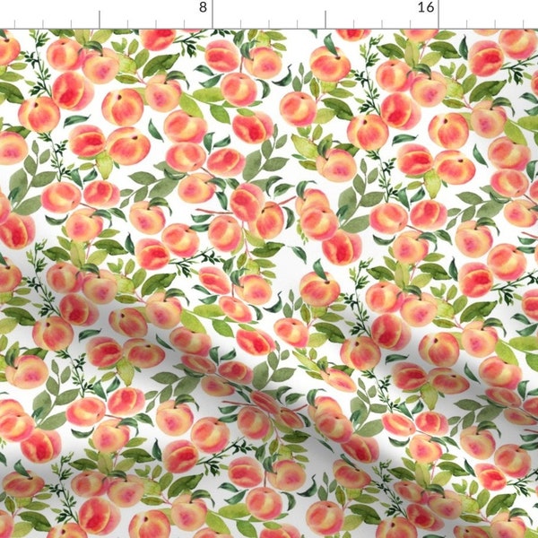 Peaches Fabric - Watercolor Peaches By Hipkiddesigns - Peach Pink Green Fruit Georgia Summer Cute Cotton Fabric By The Yard With Spoonflower