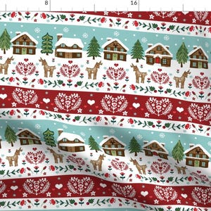 Christmas Stripe Fabric - Christmas Lodges In Snow By Angie Spurgeon - Christmas Holiday Winter Cotton Fabric By The Yard With Spoonflower