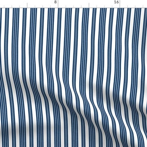 French Fabric - French Ticking By Peacoquettedesigns - Blue White Vertical Stripes Traditional Cotton Fabric By The Yard With Spoonflower