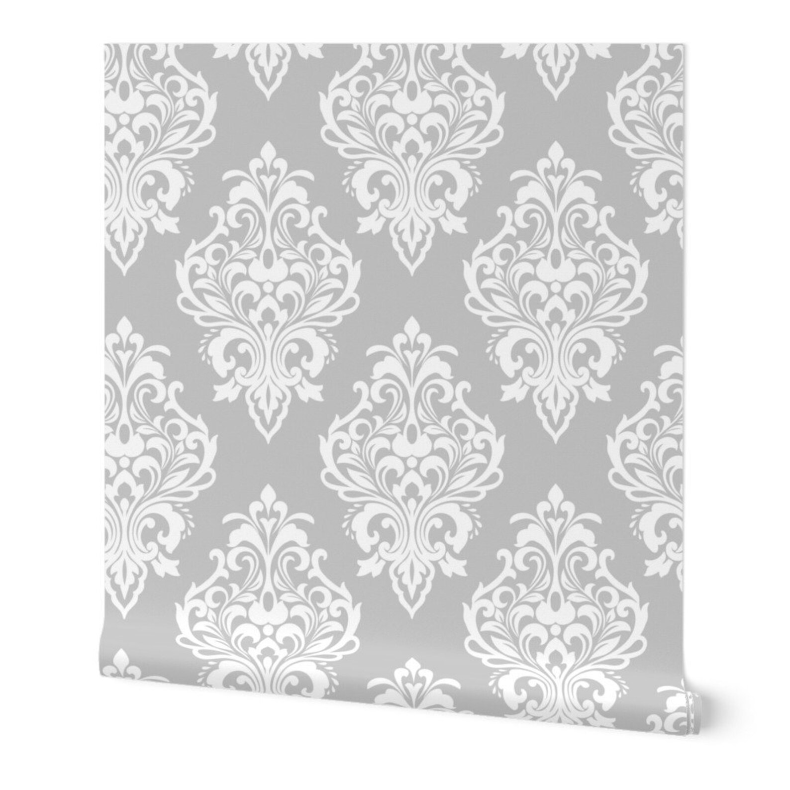 Damask Wallpaper Modern Damaskgray White by Ciel Bleu Etsy