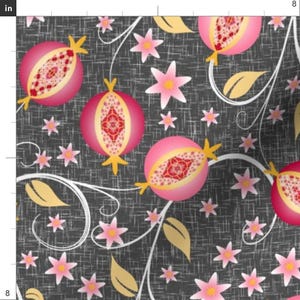 Pomegranate Fabric - A Jewel Of A Fruit By Inscribed Here - Pomegranate Food Gray Red Botanical Cotton Fabric By The Yard With Spoonflower image 3