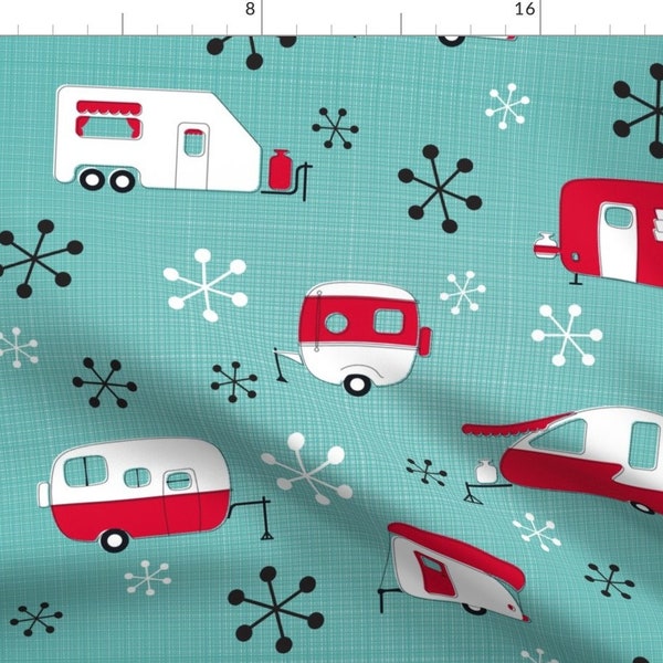 Mod Red Campers Fabric - Julie'S Campers By Juliesfabrics - Mod Retro Camper Cotton Fabric By The Yard With Spoonflower