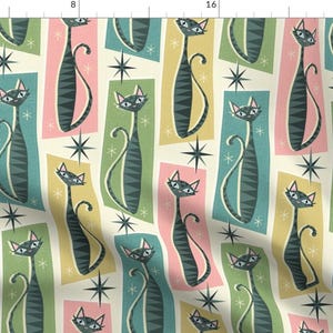 Mid Century Cats Fabric - Retro Patchwork Tabbies by studioxtine - Retro Kitties Atomic Era  Fabric by the Yard by Spoonflower