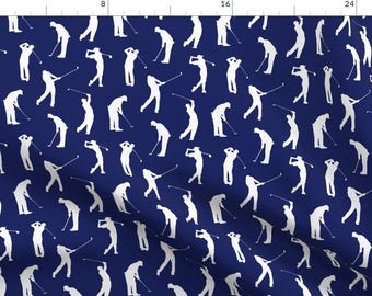 Golf Fabric - Golfers // Dark Blue By Thin Line Textiles - Golf Game Swing Putting Men Cotton Fabric By The Yard With Spoonflower