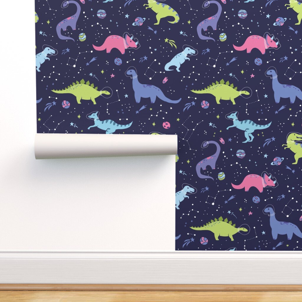 Removable Water-Activated Wallpaper Rainbow Dinosaur Whimsical Colorful Dino Removable Water-Activated Wallpaper Rainbow Dinosaur Whimsical Colorful Dino