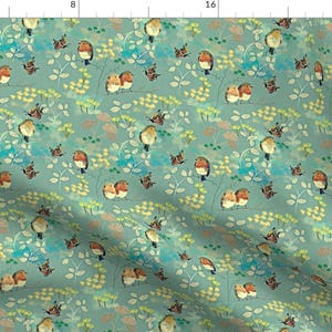 May include: A seamless pattern featuring a repeating design of robins and butterflies on a light blue background. The robins are depicted in pairs, with their wings spread out, and the butterflies are in flight. The pattern is perfect for fabric, wallpaper, or other decorative applications.