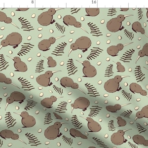 Kiwi Bird Fabric - Kiwi Bird By Svaeth - Kiwi Bird Fern Plant Nature Home Decor Upholstery Cotton Fabric By The Yard With Spoonflower image 1