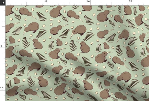 Kiwi Bird Fabric - Kiwi Bird By Svaeth - Kiwi Bird Fern Plant Nature Home Decor Upholstery Cotton Fabric By The Yard With Spoonflower