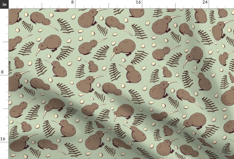 Kiwi Bird Fabric - Kiwi Bird By Svaeth - Kiwi Bird Fern Plant Nature Home Decor Upholstery Cotton Fabric By The Yard With Spoonflower image 1