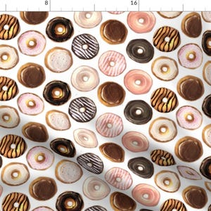 Donuts Fabric - Multi Donuts 2&quot; By Greenmountainfabric - Donuts Dessert Food Chocolate Brown Pink Cotton Fabric By The Yard With Spoonflower