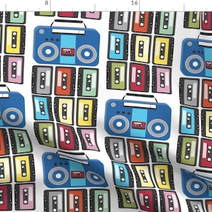 Cassette Tape Fabric - Taping Music By Colour Angel By Kv - Retro 1980s 1990s Music Boombox Cotton Fabric By The Yard With Spoonflower