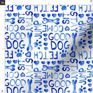 Dog Lovers Fabric - Small Dog Words Watercolor Blue Animal Pet Bone Heart By Misschiffdesigns - Cotton Fabric By The Yard With Spoonflower image 3
