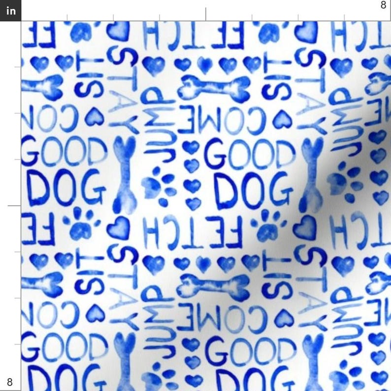 Dog Lovers Fabric - Small Dog Words Watercolor Blue Animal Pet Bone Heart By Misschiffdesigns - Cotton Fabric By The Yard With Spoonflower image 3