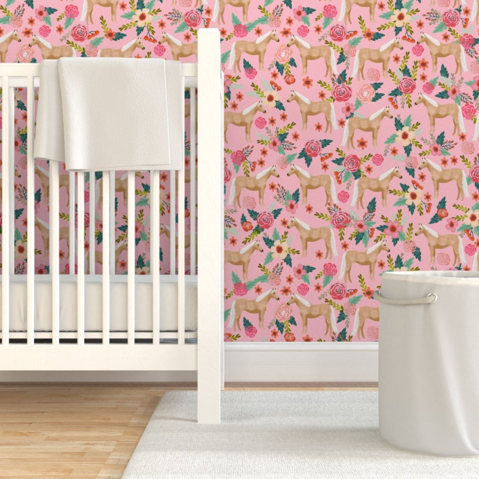 Horse Wallpaper Palomino Florals Horses Pink by Petfriendly - Etsy