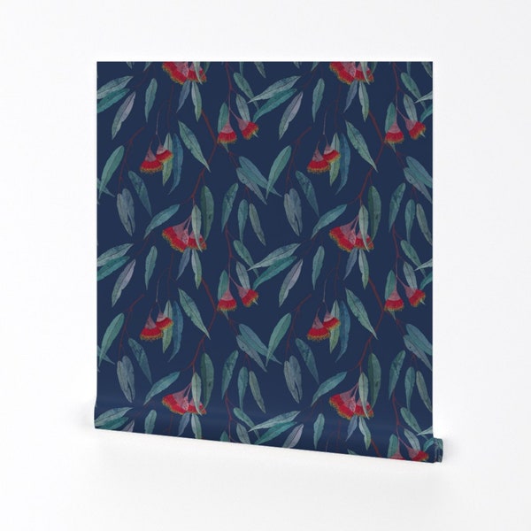 Eucalyptus Wallpaper - Eucalyptus Leaf Flowers Blue By Lavish Season - Custom Printed Removable Self Adhesive Wallpaper Roll by Spoonflower