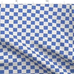 Blue Fabric - Blue Check by apostrofodesign -  Geometric Hand-drawn Stamp Checkered Checks Block Print Fabric by the Yard by Spoonflower