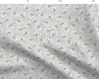 White Flowers Fabric - Cottony Forest Heather Blooms Gray By Deniseanne- Floral Gray White Spring Cotton Fabric By The Yard With Spoonflower