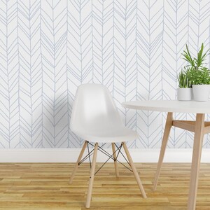 Chevron Wallpaper - Featherland White/Blue (Large) By Leanne - Feather Custom Printed Removable Self Adhesive Wallpaper Roll by Spoonflower image 1