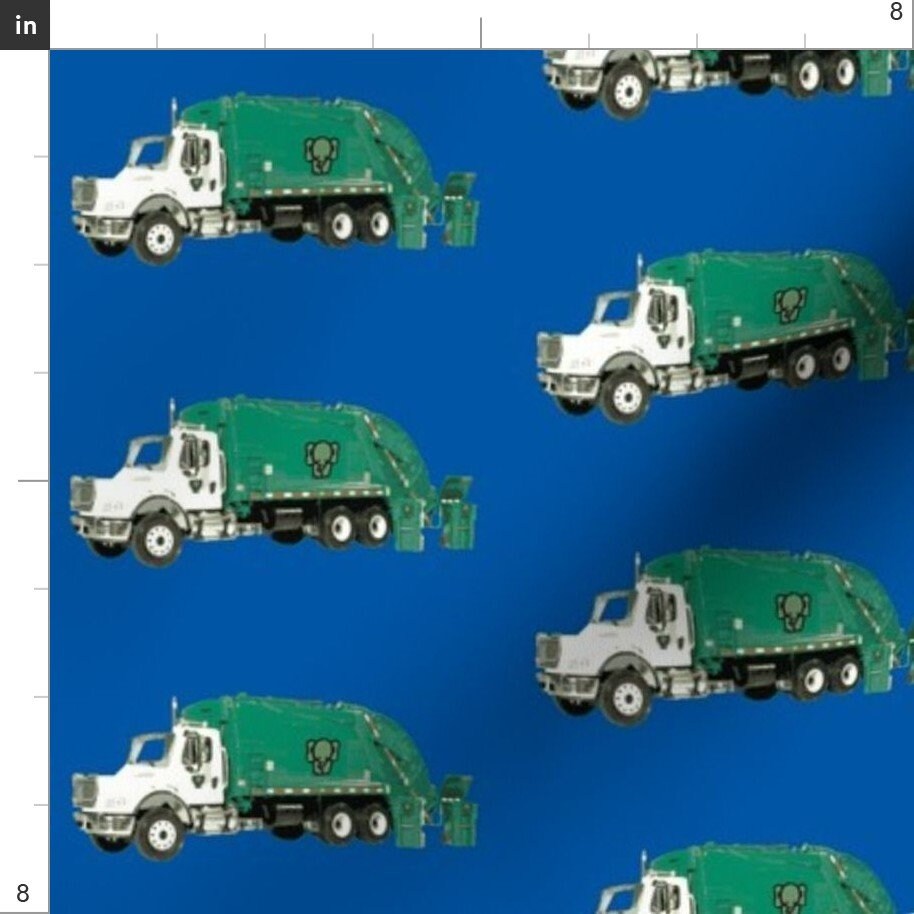 Garbage Truck Fabric Tossed Garbage Trucks on Blue by Etsy Israel