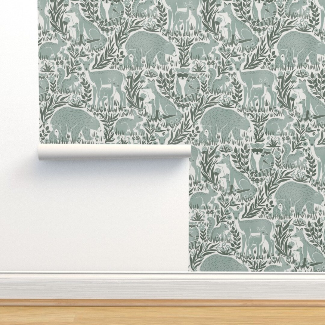 Sage Green Woodland Wallpaper Nature's Nursery by Etsy