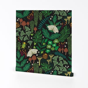 « Papier peint amovible anti-mites des bois - Champignon vert émeraude - Art mural - Décoration murale - Petites créatures moussues » par mandykippax