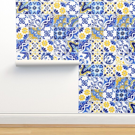 Spanish Tile Fabric Wallpaper and Home Decor  Spoonflower