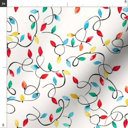 Christmas Fabric Christmas Xmas Holiday Lights Bulbs Red Etsy