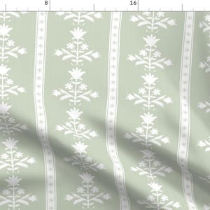 Sage Floral Stripe Fabric - Tulip Indienne Stripe by danika_herrick - Traditional Simple Grandmillenial  Fabric by the Yard by Spoonflower