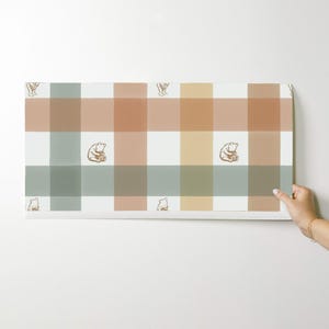 Pooh Gingham Peel and Stick Wallpaper - Vintage Gingham Warm Neutral - Removable Wall Decor Art - Winnie-the-pooh by at_the_cottage image 9