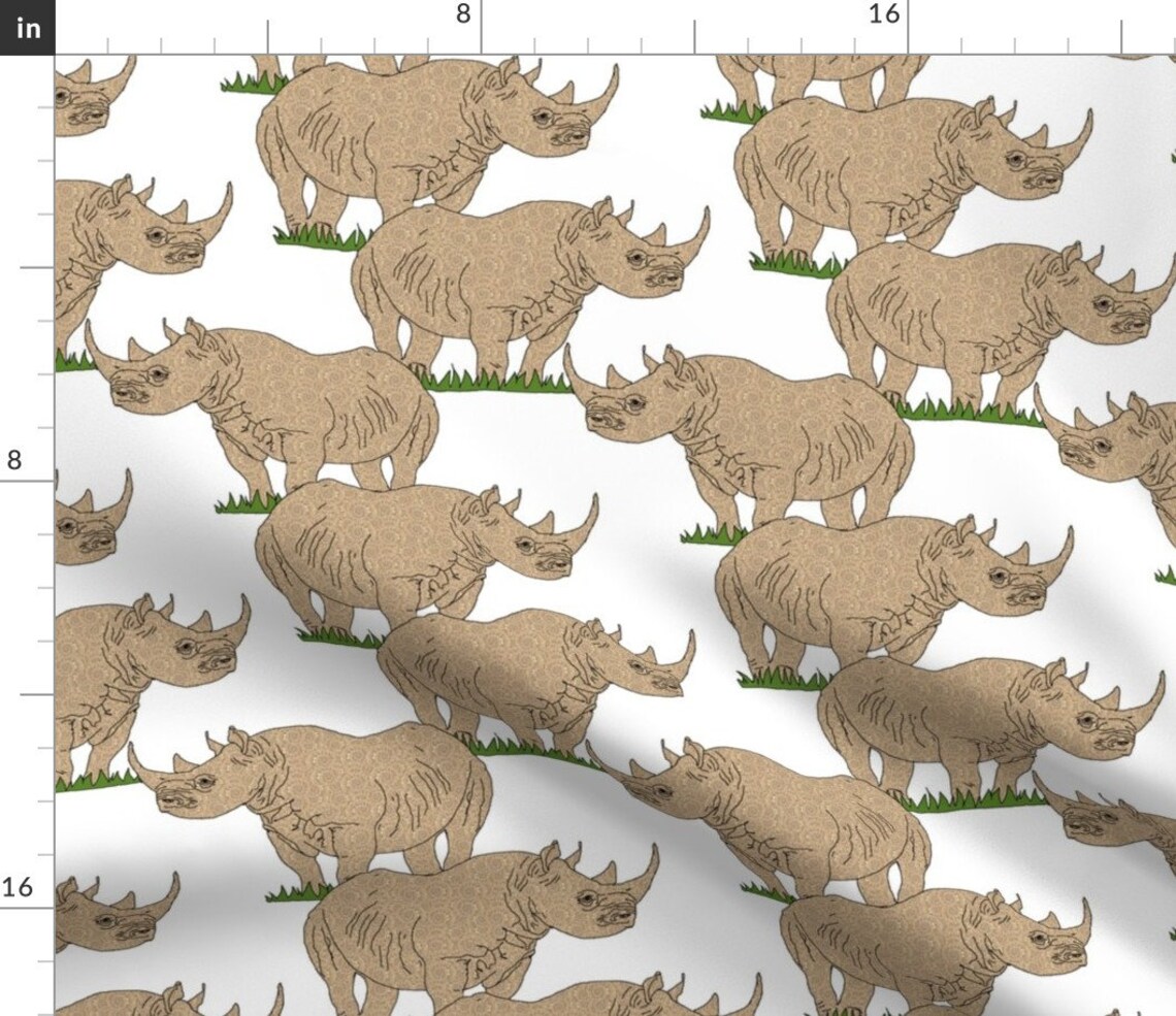 Rhinoceros Fabric Rhino by Linsart Rhinoceros Safari Wild Etsy