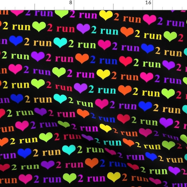 Love To Run Fabric - Love 2 Run By Bags29 - Running Exercise Hearts Colorful Text Typography Love Cotton Fabric By The Yard With Spoonflower