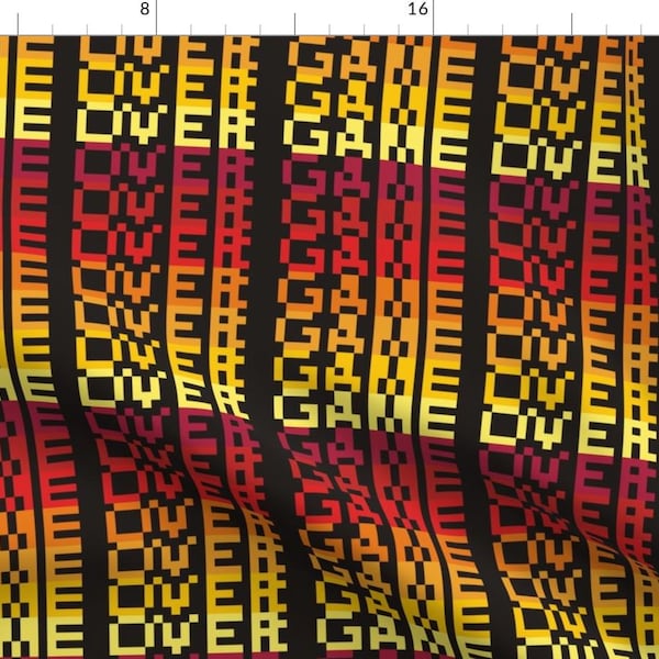 Byte Fabric - 8-Bit Game Over Firey By Pennyroyal - Byte Vintage Video Game Arcade Old School 80s Cotton Fabric By The Yard With Spoonflower