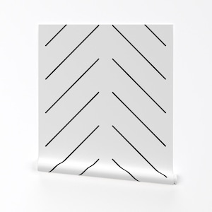 Papel pintado de espiga - Líneas diagonales sencillas - Blanco y negro de Taraput - Rollo de papel pintado autoadhesivo extraíble gigante de Spoonflower