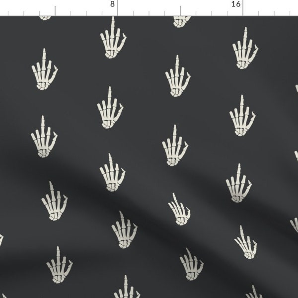 Skeleton Middle Finger Fabric - F You Skeleton By Milatoo - Gothic Explicit Swear Trend Halloween Cotton Fabric By The Yard With Spoonflower