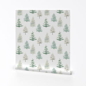 Carta da parati rimovibile Woodland Forest Peel and Stick - Pino semplice e minimale - Decorazione murale - Foresta invernale bianca di hipkiddesigns