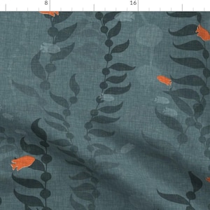 Kelp Fabric - Kelp Forest - Large By Thecalvarium - Kelp Navy Blue Gray Coral Nautical Ocean Sea Cotton Fabric By The Yard With Spoonflower