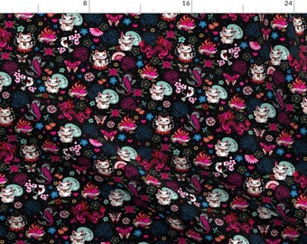 Lucky Cat Fabric - Lucky Cat Maneki Neko , Dragons And Koi Fish-Small By Miss Fluff - Lucky Cat Cotton Fabric By The Yard With Spoonflower