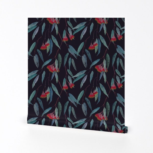 Eucalyptus Wallpaper - Eucalyptus Leaves And Flowers By Lavish Season - Custom Printed Removable Self Adhesive Wallpaper Roll by Spoonflower