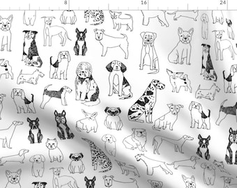 Dog Illustration Fabric - Black And White Dogs by andrea_lauren - Puppy Great Dane Dalmatian Terrier Fabric by the Yard by Spoonflower