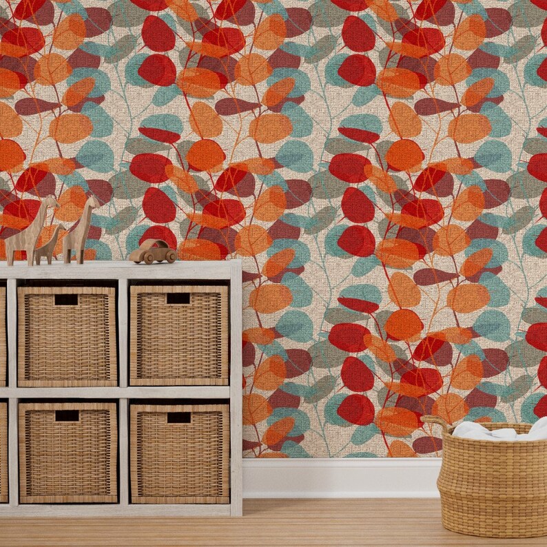 Red Wallpaper Lunaria on A Fall Day by Chicca Besso Red Etsy