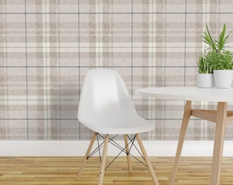 Soft Autumn Plaid Peel and Stick Wallpaper - Tartan Neutral Cool Brown - Removable Wall Decor Art - Neutral Fall Plaid by littlearrowdecor