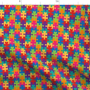 Autism Fabric - Puzzle Hearts By Designedbygeeks - Autism Rainbow Puzzle Cause Charity Cotton Fabric By The Yard With Spoonflower