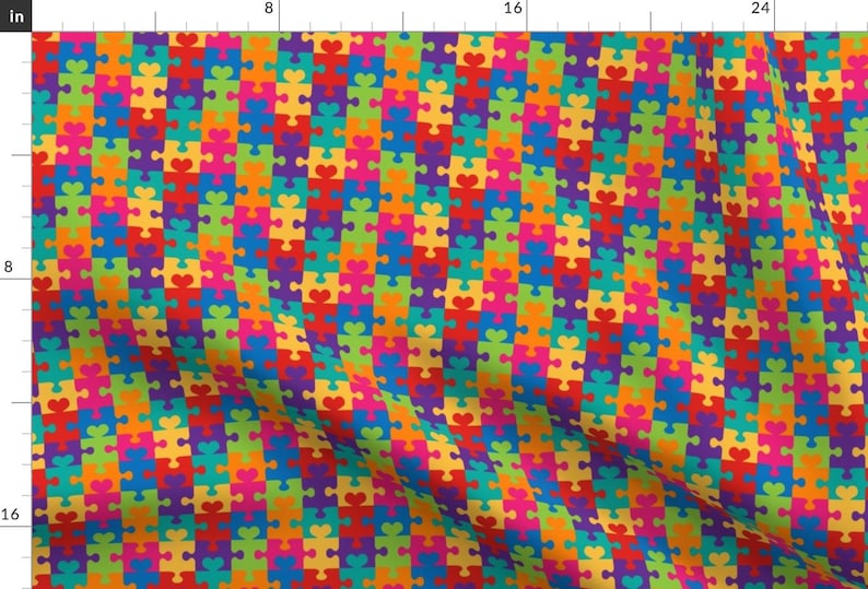 Autism Fabric - Puzzle Hearts By Designedbygeeks - Autism Rainbow Puzzle Cause Charity Cotton Fabric By The Yard With Spoonflower image 1