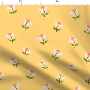 Daisy Fabric - Daisies On Yellow Background By Lillyskite - Daisy Pink Yellow Bright Summer Flora Cotton Fabric By The Yard With Spoonflower