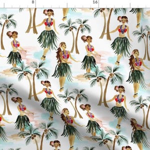 Hula Fabric - Hula Dancers By Crystal Walen Hawaii Watercolor Tropical Palm Lei Island Floral - Cotton Fabric By The Yard With Spoonflower